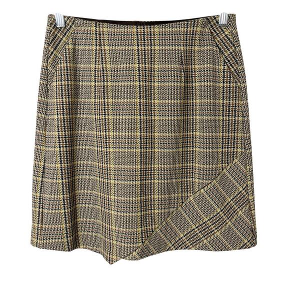 Cabi Womens Plaid Pastime Skirt S Brown Herringbone Ponte Asymmetric A-Line 3584 - Picture 1 of 8